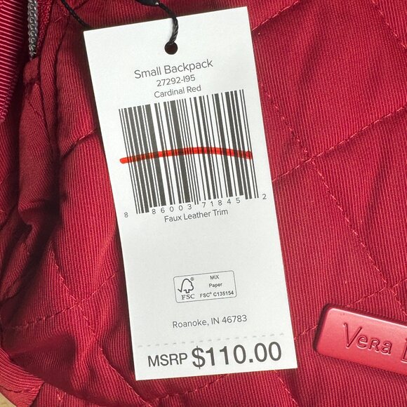 Vera Bradley Small Backpack in Performance Twill Cardinal Red NWT - Picture 4 of 12